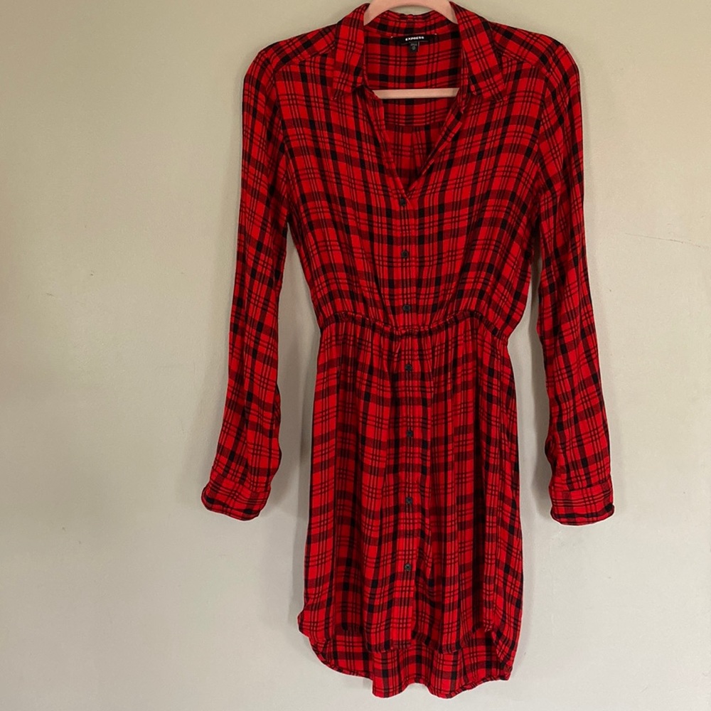 Express Plaid Long Sleeve Dress - XS
